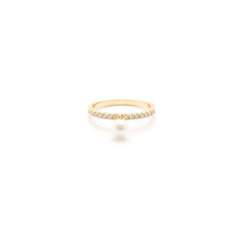 Anillo Aplilable Medio Sin Fin de Plata 925 con Baño Dorado combinado con una Perla y Zirconias cúbicas blancas